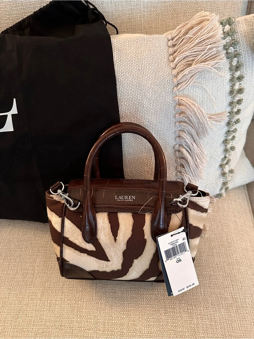 Lauren Ralph Lauren Zebra-Print Canvas Small Tanner Satchel NWT